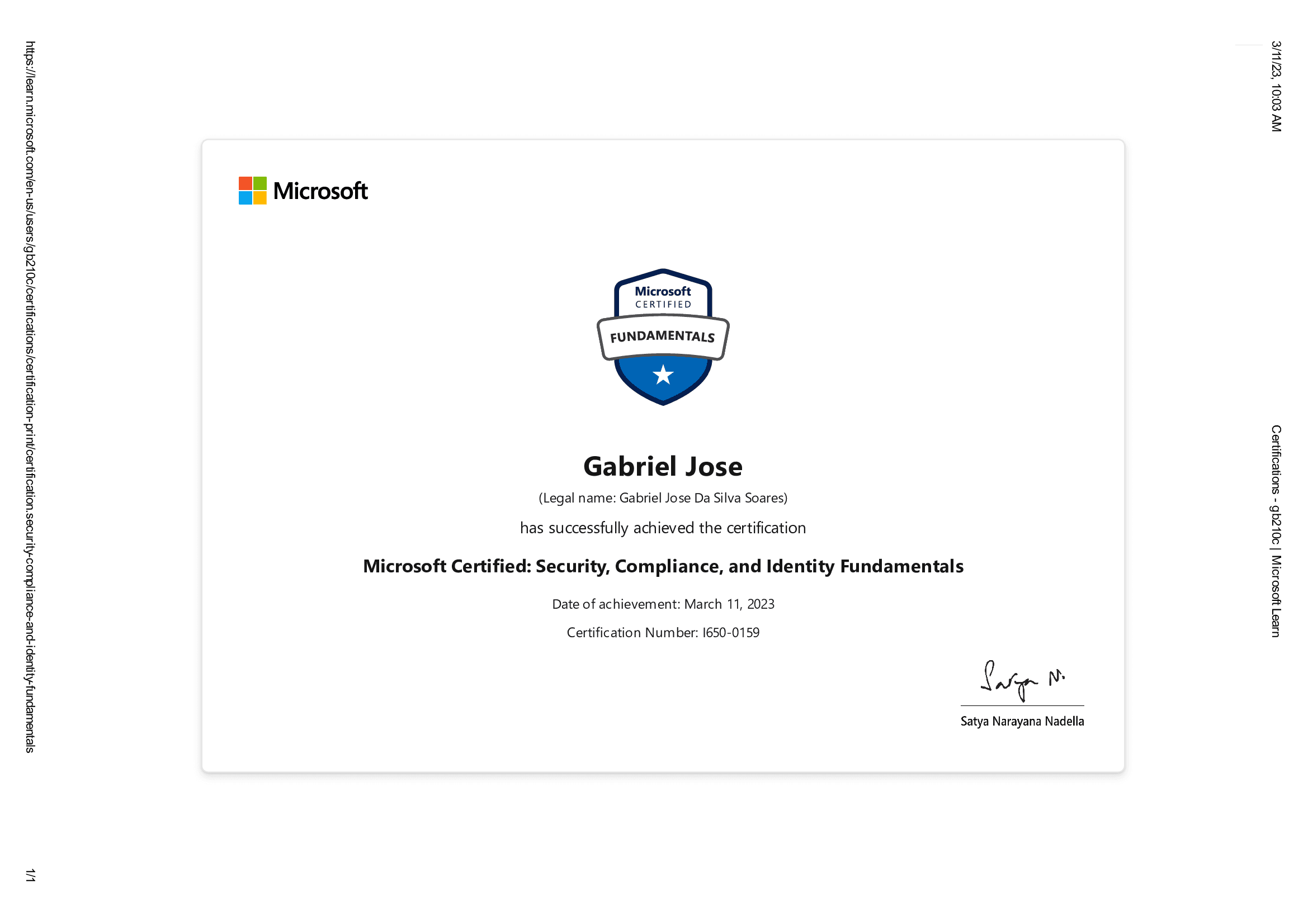 Certificado Microsoft SC-900 Security, Compliance and Identity Fundamentals