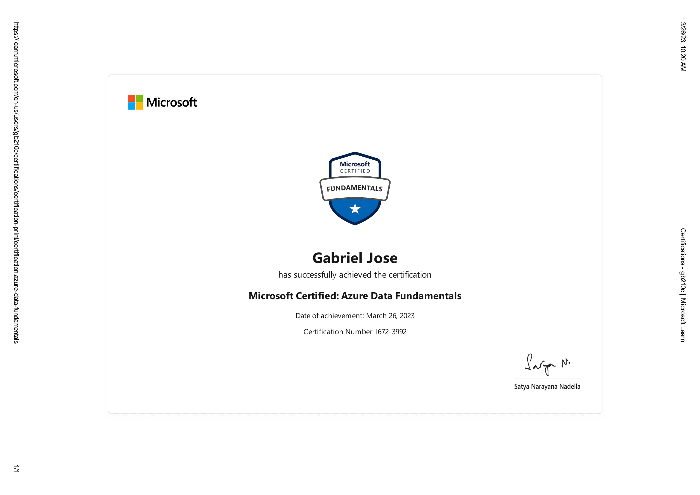 Certificado Microsoft DP-900 Azure Data Fundamentals