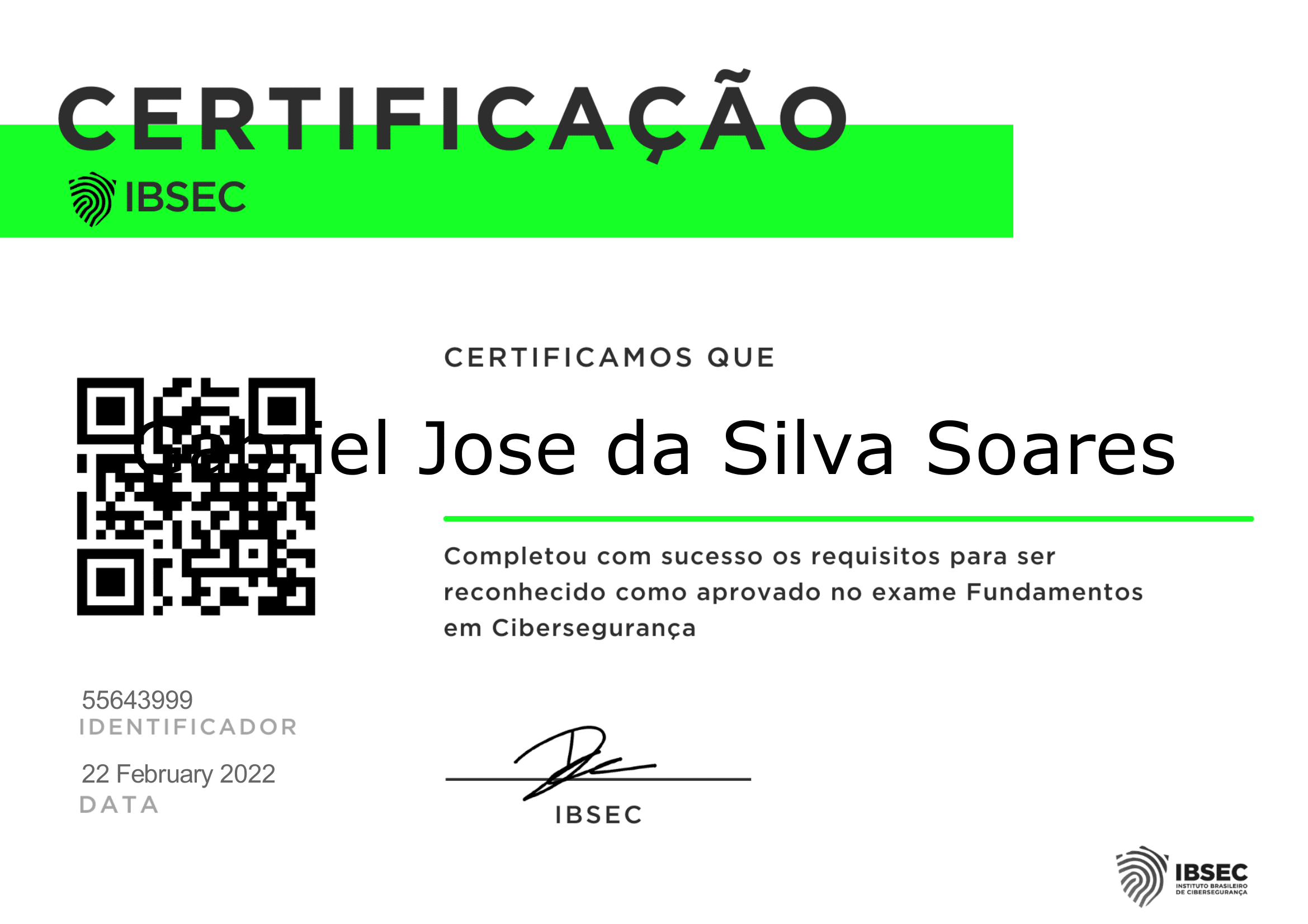 Certificado IBSEC de Fundamentos em Cibersegurança