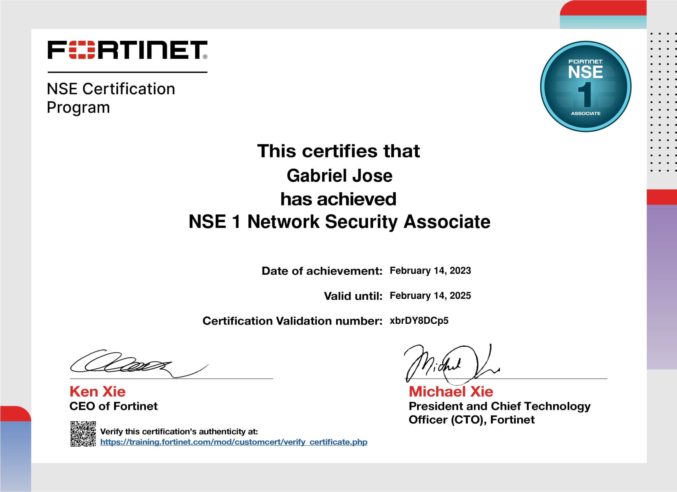 Certificado Fortinet NSE 1 Network Security Associate